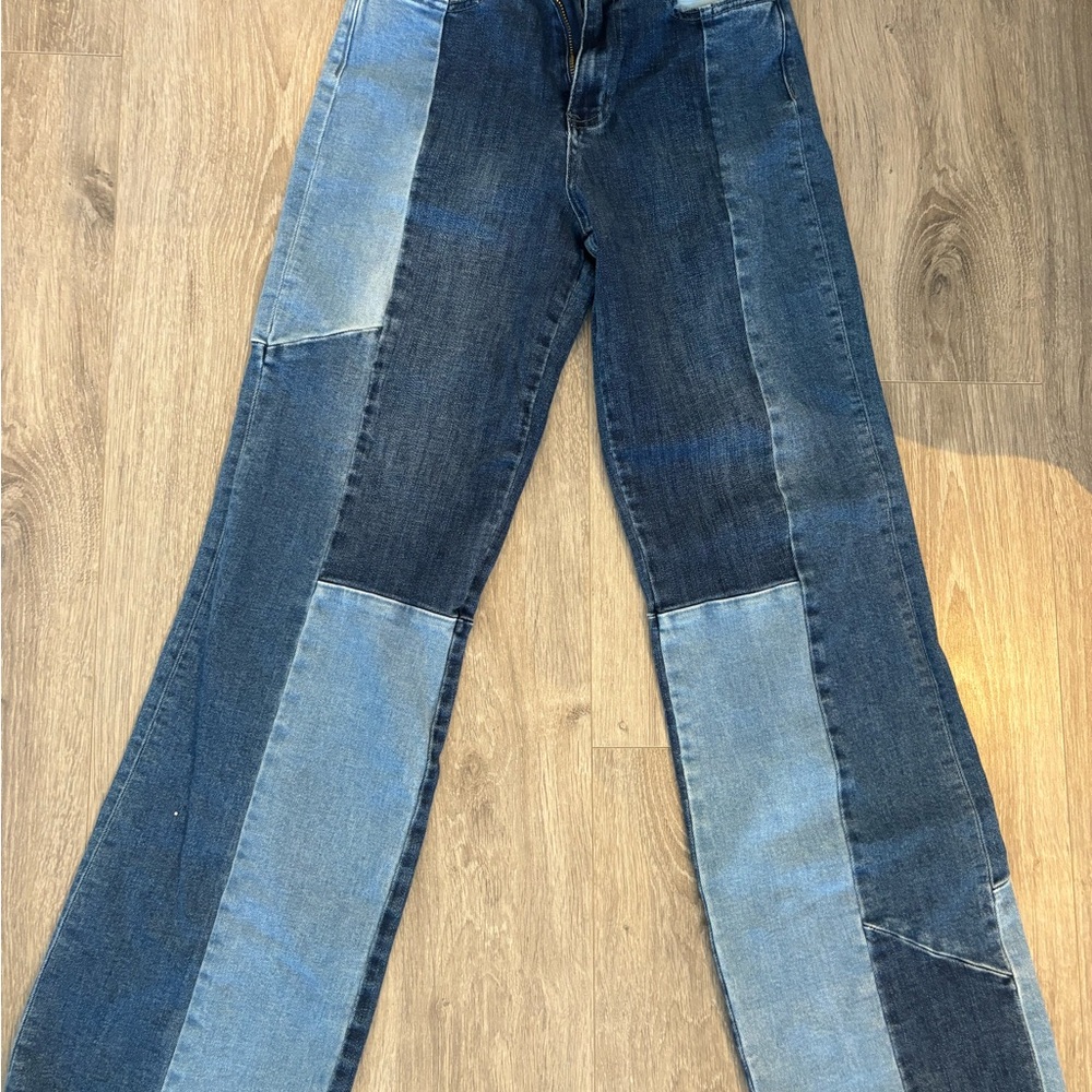 High Rise Blue Patchwork Jeans - Picture 2 of 3